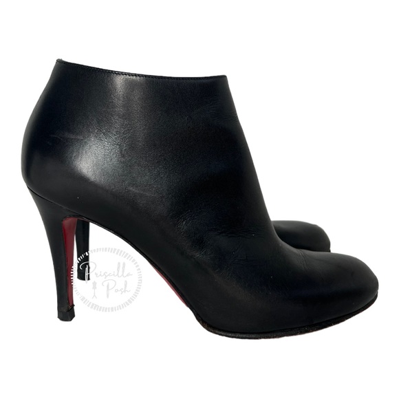 Christian Louboutin Black Leather Heeled Ankle Boots Booties 35.5 Rubber Sole - Picture 4 of 10